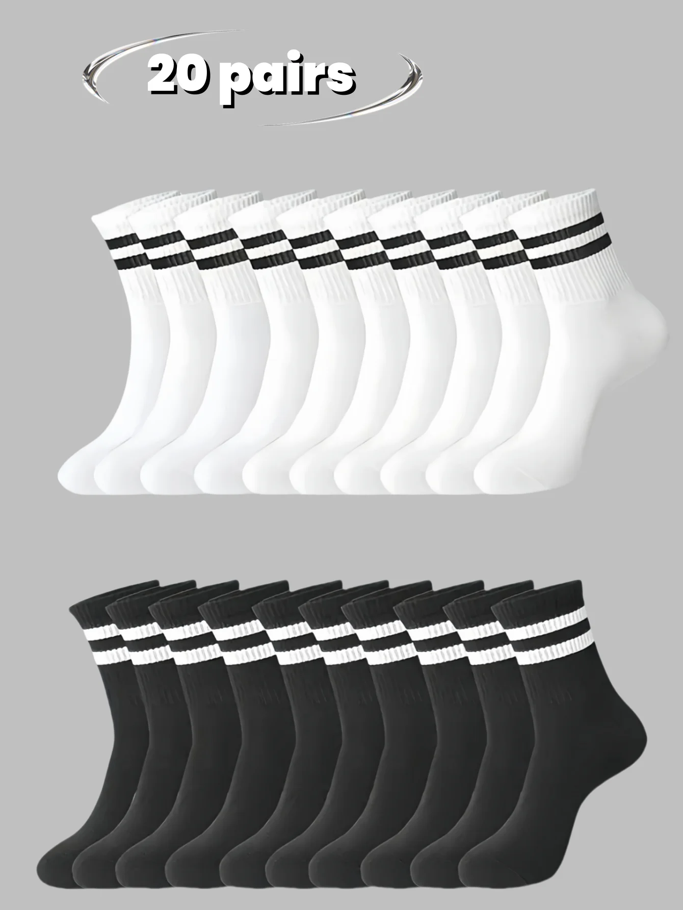 

【Hot Recommendation】10/20 Pack Two-Striped Sports Mid-Calf Socks, Unisex, Breathable and Non-Stuffy, a Must-Have for Students, Suitable for All Seasons, Casual Socks
