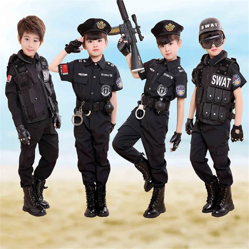 Boys Girls Policemen Costumes Children Cosplay For Kids Army Police Uniform Clothing Set Fighting Performance Uniforms MN7