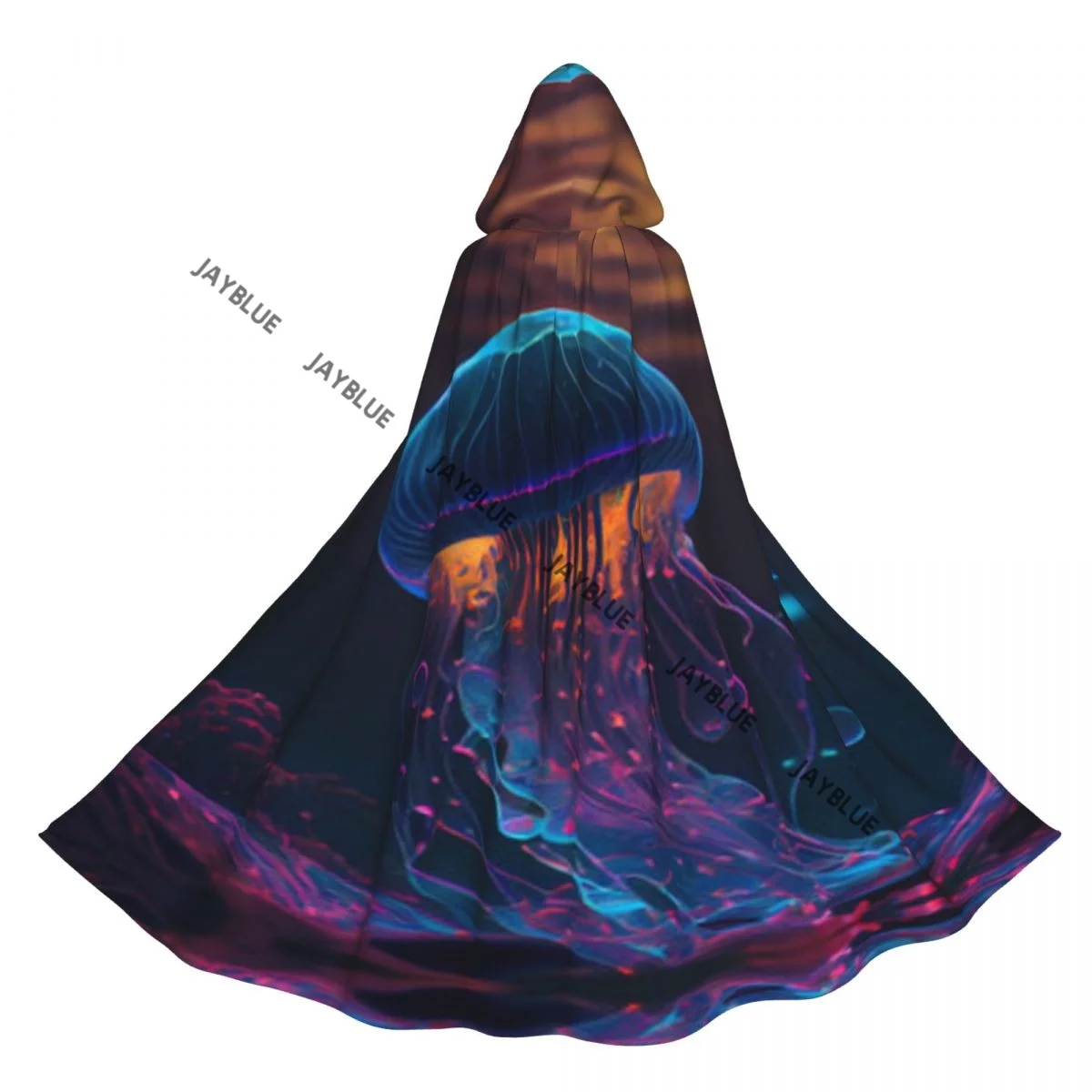 Colorful Jellyfish In The Sea Hooded Cloak Polyester Unisex Witch Cape Costume Accessory