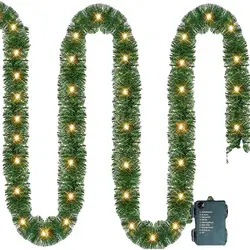 5M Christmas Garland For Mantle Pine Branches Lighted Garland Pine Needle Christmas Mantel Garland With LED Lights Outdoor