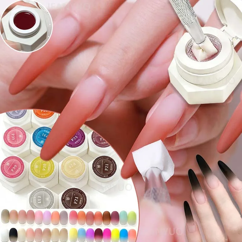 Gel de Efeito Air Cushion para Unhas, Gel de Efeito Patting Preto Ombré, Esmalte em Gel UV/LED com Efeito Gradiente, Esmalte para Manicure com Efeito Blush Blooming Aura, Ferramentas de Salão