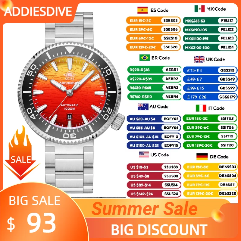

ADDIESDIVE AD2526 Personalized Watches Sapphire Glass Super Luminous Automatic Mechanical Gradient Watch 1000M Waterproof Clock