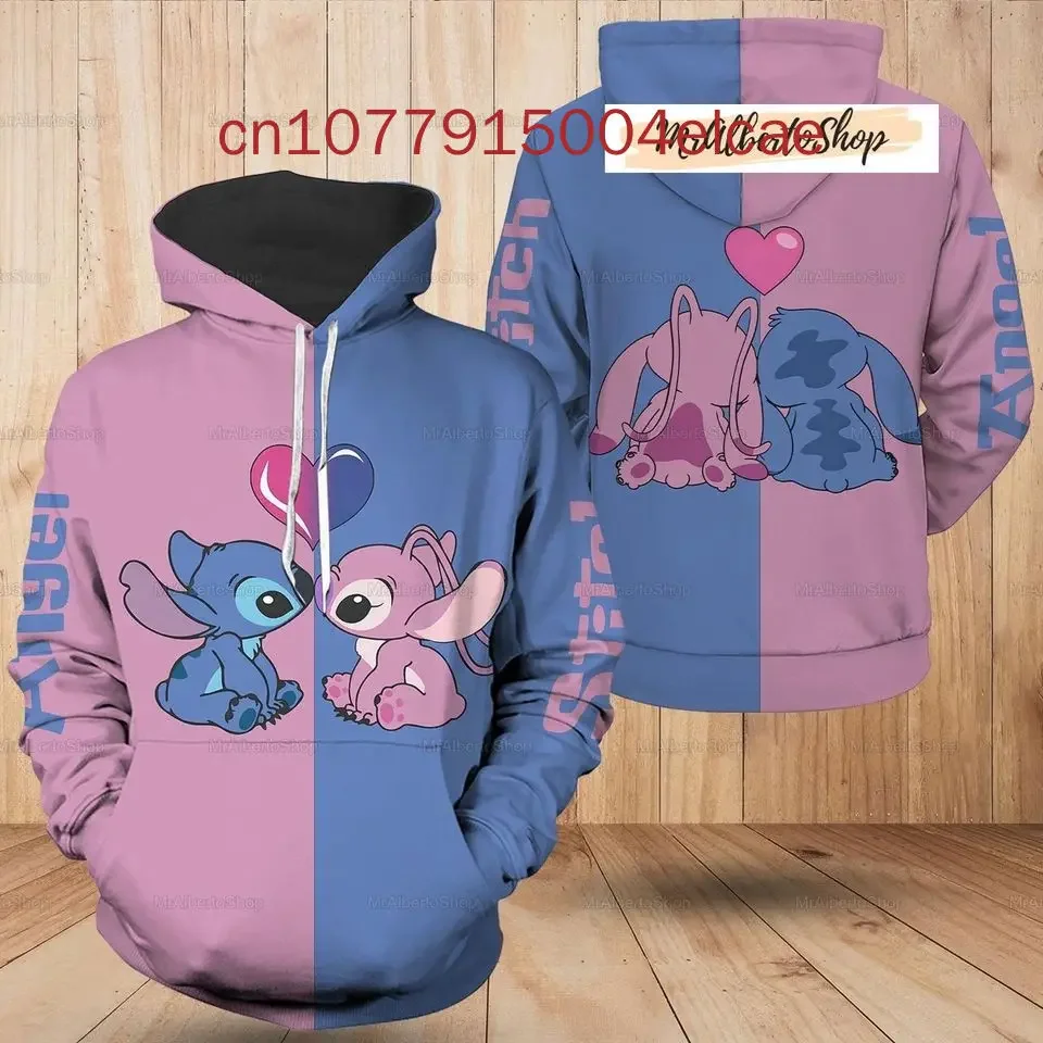 Disney Stitch And Angel Hoodie New Printed Casual Street Harajuku Y2K Men's and Women's Hoods