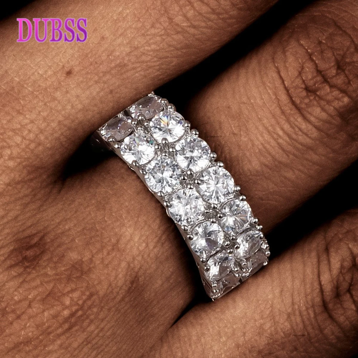 

Dubss Two Rows Solitaire Couples Rings for Men Real Copper Gold Color Cubic Zircon Iced Out Fashion Hip Hop Jewelry