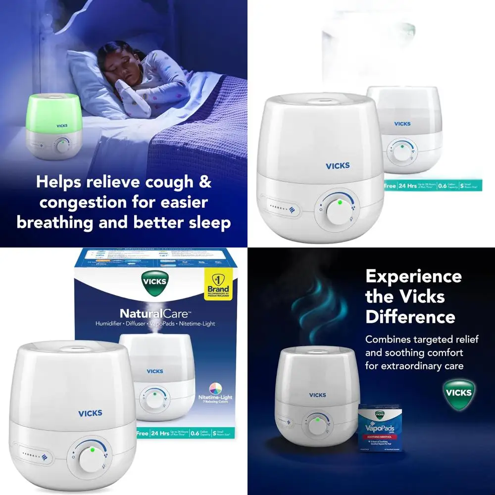 

Компактный ультразвуковой увлажнитель воздуха с ночником для спален, идеально подходит для небольших помещений, совместим с VapoPad, белый цвет