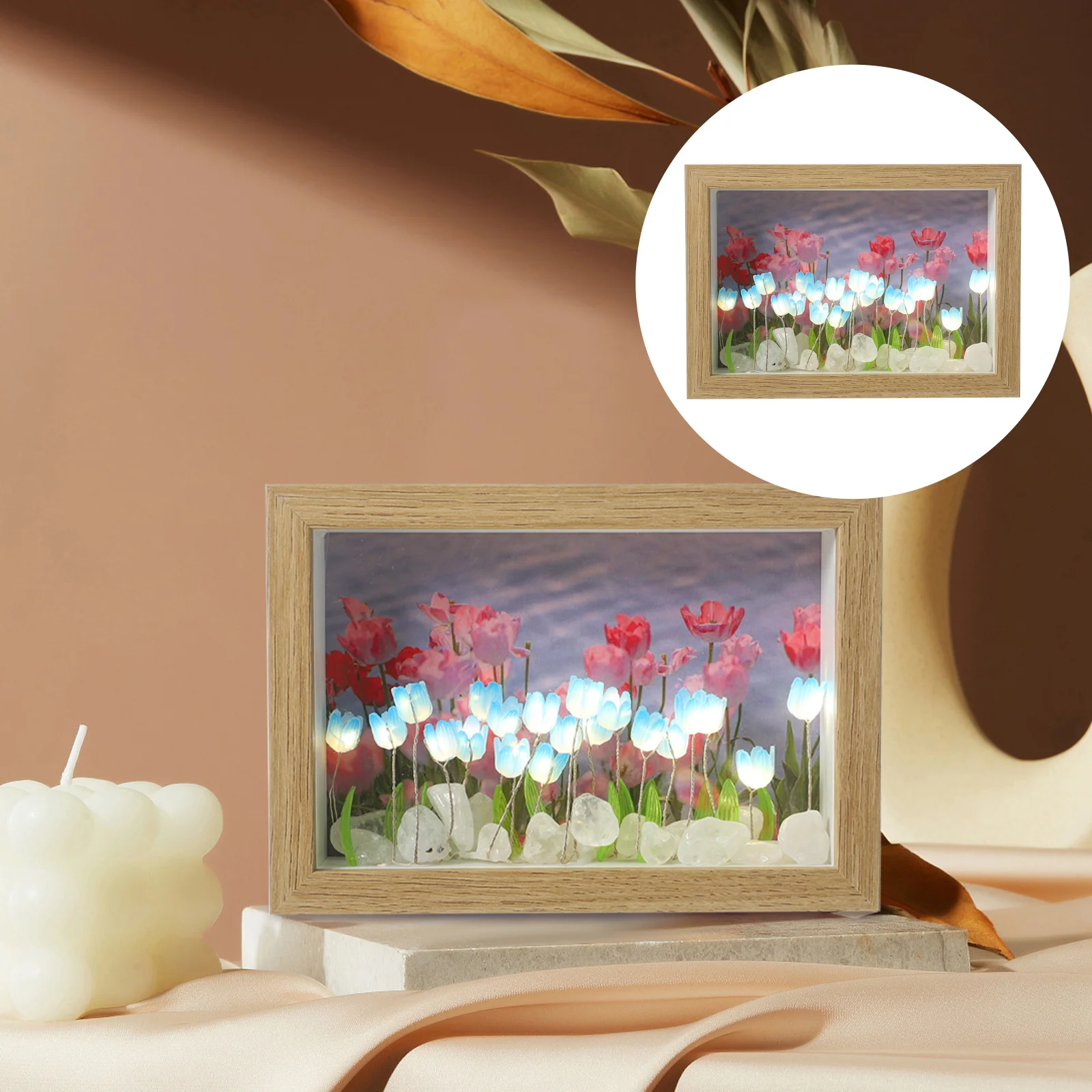 

Tulip Night Lamp Photo Frame with Lights Unique Design Minimalist Desk Tabletop Room Decor Gift Tulip Lamp Photo Frame