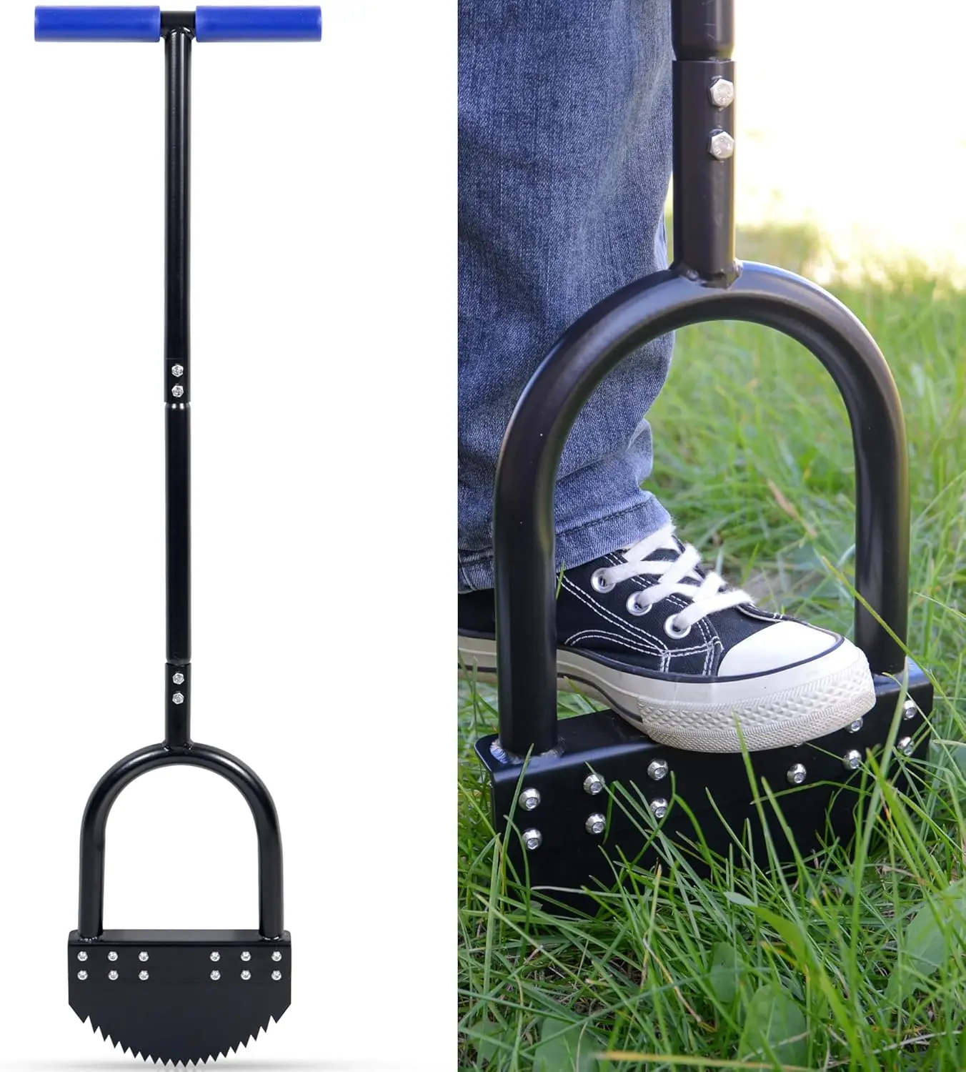 Lawn Tool Border Edger with Spring Steel Blade Long Rubber Handle Wide Footplate Rustproof Half Moon Edger for Garden