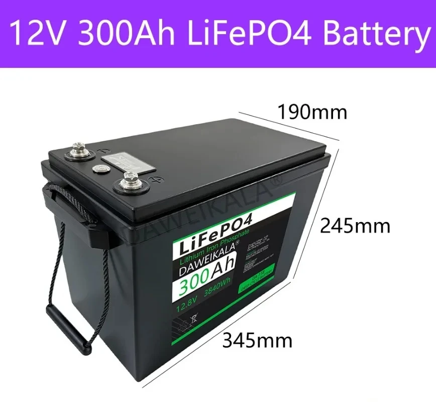

12 В 300 Ач LiFePO4 Батарея BMS Литиевые аккумуляторы 6000 циклов для кемперов RV 12,8 В Гольф-кар Внедорожный внедорожный солнечный ветер
