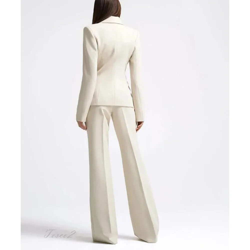 Tesco Casual Business Blazer Pants Sets for Women Single Button Jacket Straight Leg Trouser Women Suit Office Sets blazer mujer