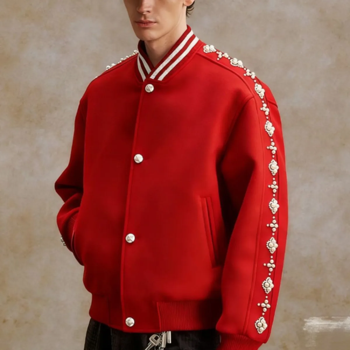 New Winter Cotton Vintage Jacket Design Pearl Unisex Baseball Jacket Metal Buttons Man Cardigan Female Fashion Cool England