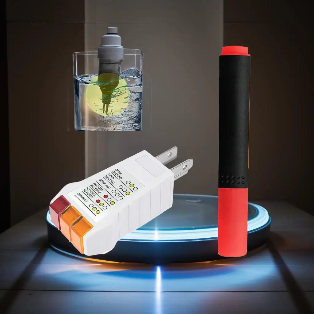 Juego de toma de corriente y probador de tierra con sonda de cobre, pluma de conductividad y luz indicadora para comprobar alfombrillas de puesta a tierra