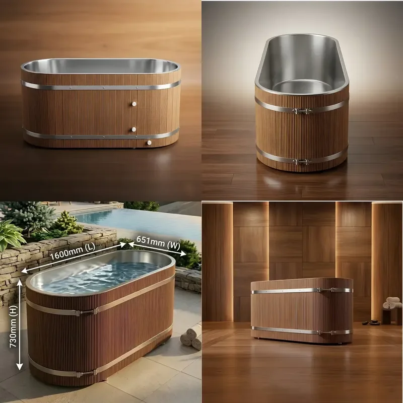 High-end Composite Ice Tub with Insulated Teak Finish Durable Cold Soak Tub for Professional Sports Cryotherapy