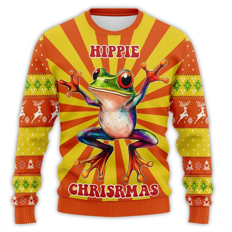 Sudadera con estampado 3D de rana feliz para hombre, suéter de Navidad feo de vacaciones verdes, regalos divertidos, jerseys de Navidad, Tops Unisex, chándal para mujer