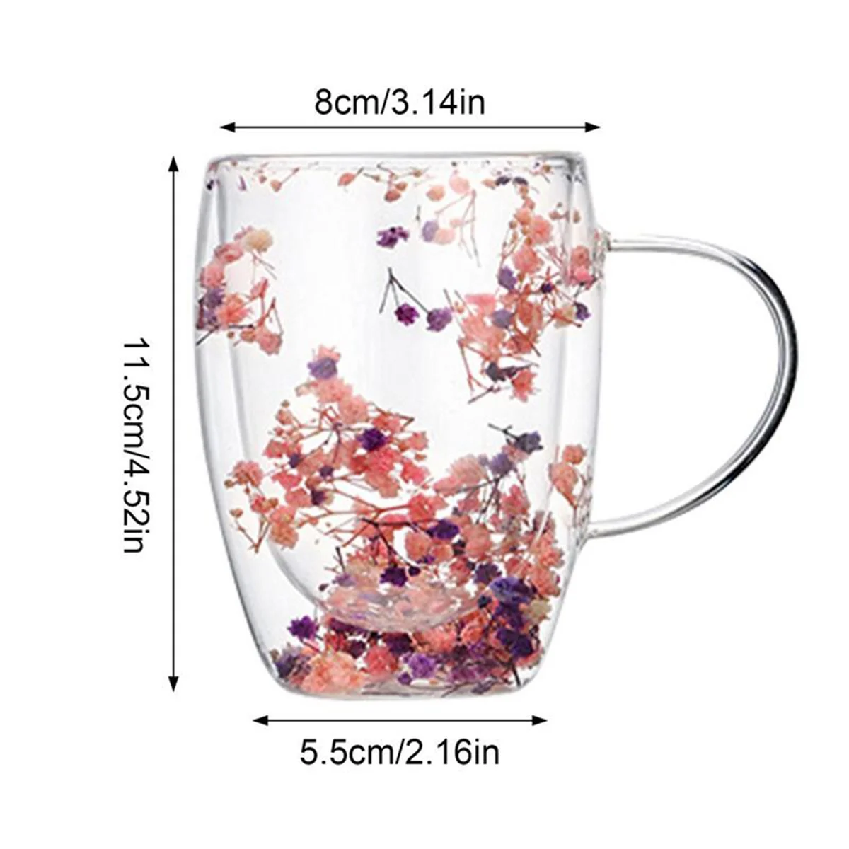 Creatives Real Flower Double Glass High Appearance Level Full Star Dried Flower Milk Coffee Glass 350ml Household Cup A