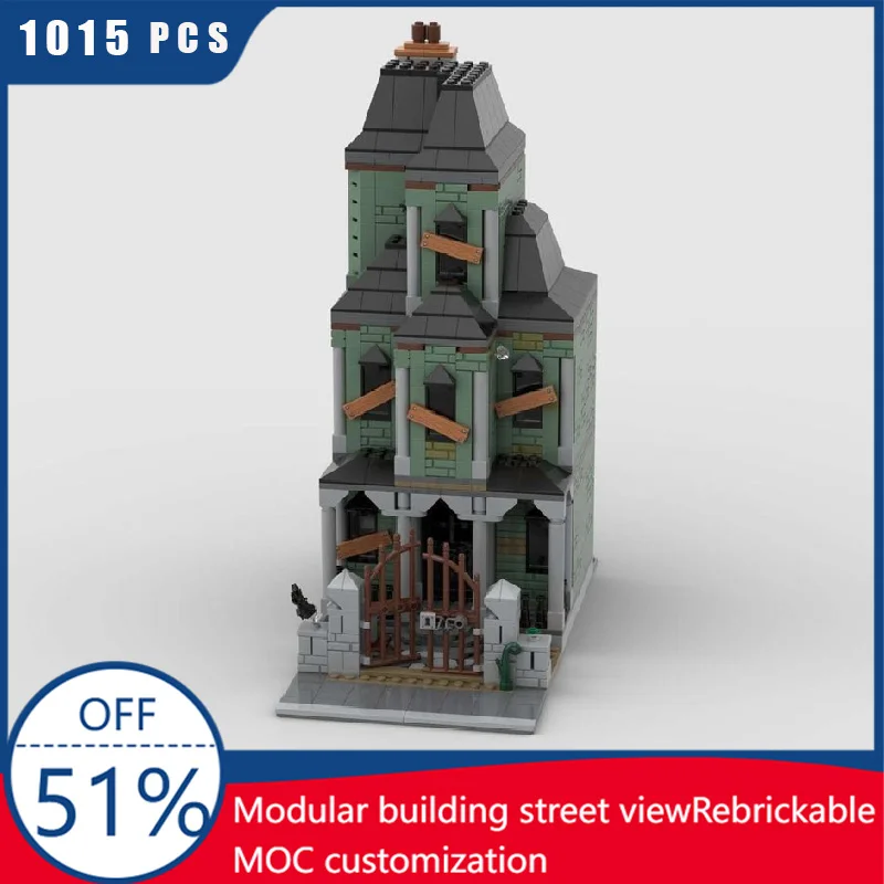

1015 шт. городской особняк с привидениями, модульный строительный блок, креативная модель архитектуры, дисплей, игрушки для детей, сборка «сделай сам», подарок на день рождения