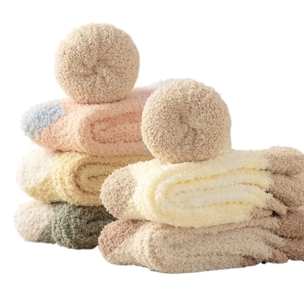 

3Pairs Kawaii Thickened Coral Fleece Socks Sleeping Simple Floor Socks Hosiery Winter Mid Tube Socks Women Winter
