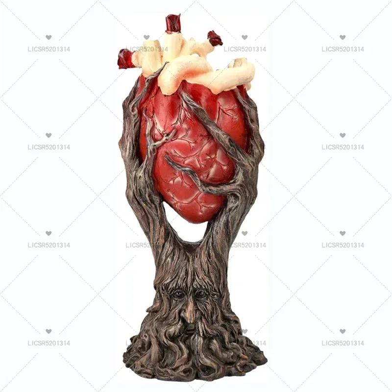 Red Anatomical Heart Tree with Greenman Trunk Statue Figurine Gothic Ornament Crafts Sculpture for Halloween Home Decoration