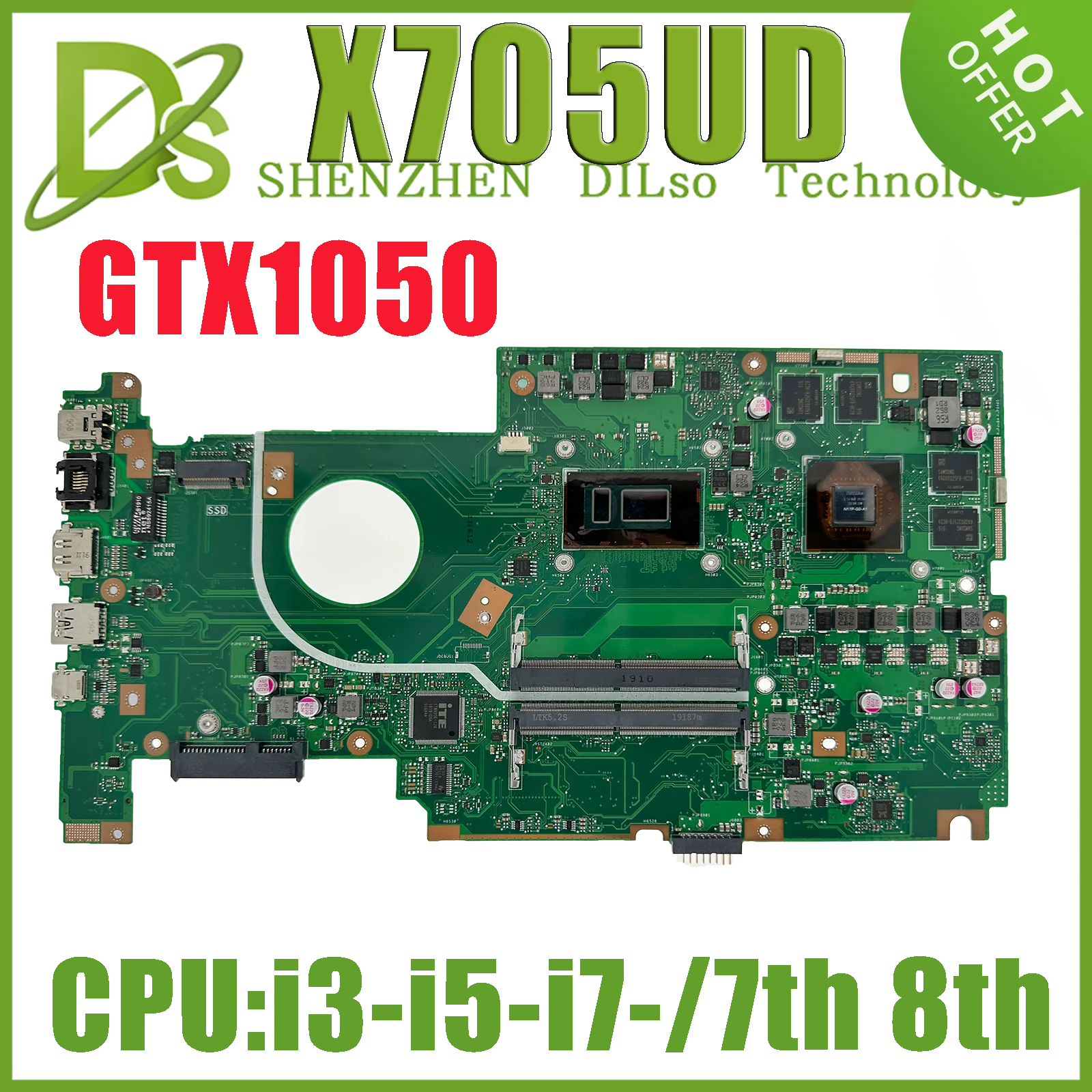 

KEFU X705UD Mainboard For Asus Vivobook Pro 17 X705UDR X705U Laptop Motherboard i5-7200U i7-7500U i5-8250U i7-8550U GTX1050 DDR4