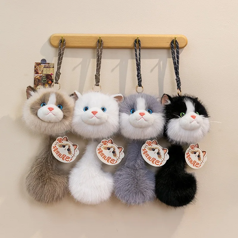 32CM Cute Cat Plush Toy Pendant Fluffy Sound Making Kitten Keychain Home Decor Amusing Bags&Wallet Decor