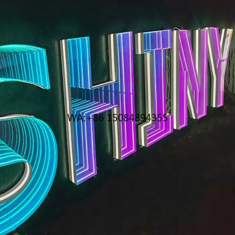 

Customized Trendy Infinity Mirror Glass Neon Sign with Neon Light for Store Light Box Made of Stainless Steel and Tempered Glass