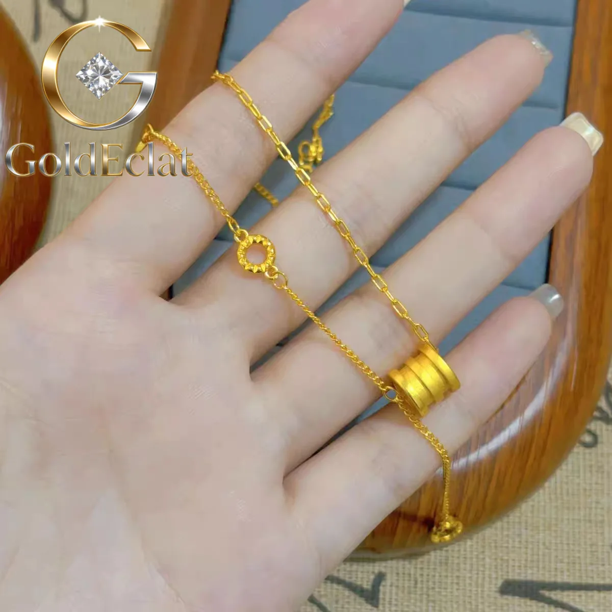 

GoldEclat Luxury 24K 9999 Pure Gold real gold Women's small waist necklace clavicle chain