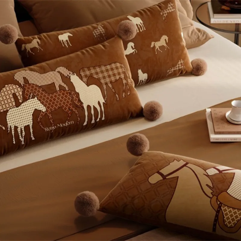 Horse Throw Pillow Cushion Cover Modern Fashion Style Couch Sofa Pillow for Living Room Sofa Bedroom Car Brown 30x70cm Rectangle