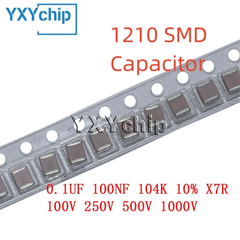 

20PCS 1210 0.1UF 100NF 104K 100V 250V 500V 1000V 10% X7R SMD Chip Multilayer Ceramic Capacitor