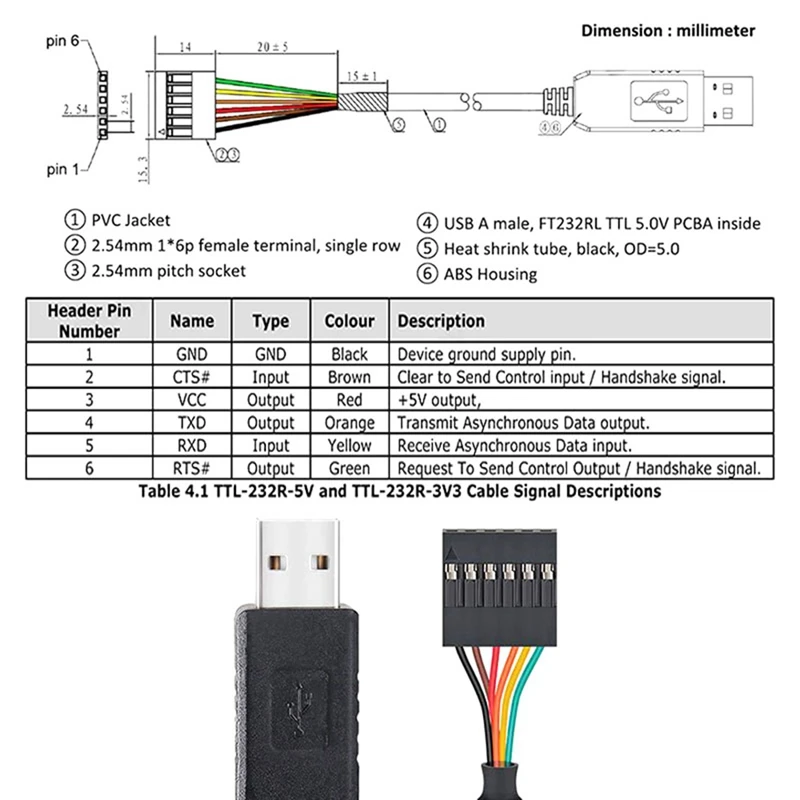 6Pin FTDI FT232 USB 2.0 Naar TTL 5V 3.3V Downloaden Debug Kabel Adapter Module Voor Arduino