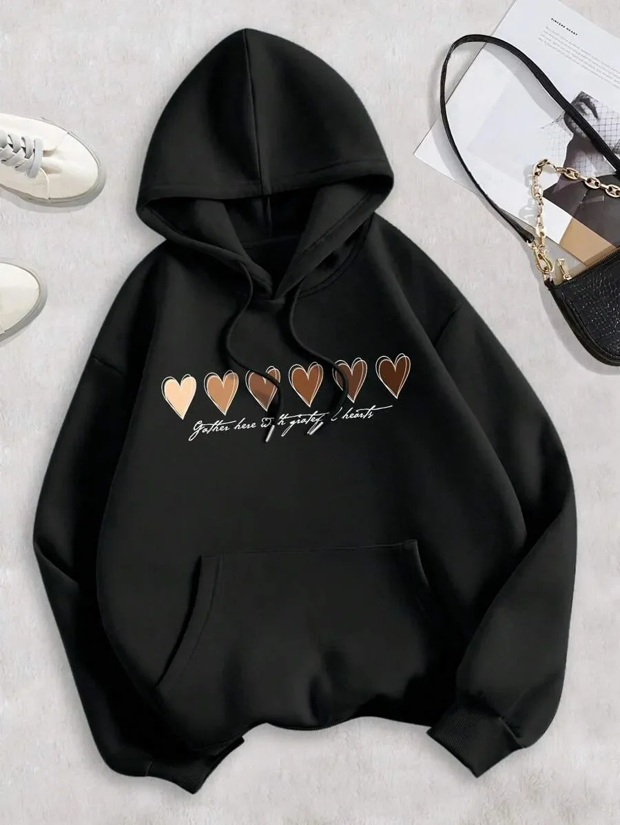 

Warm - Style Pure Cotton Hoodie Featuring Heart Motifs and Sweet Text - Charming Choice for Romantic Souls Love - Themed
