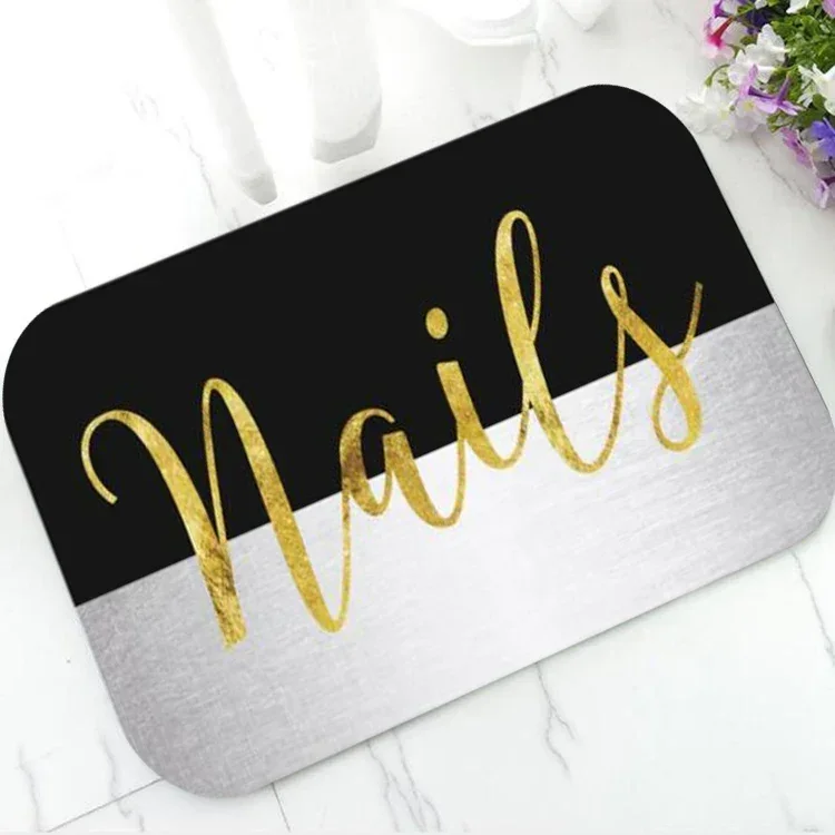 Stylish Gold Nail Salon Makeup Doormat Elegant Gitter Nails Beauty Salon Welcome Door Mat Black White Striped Floral Rug Carpet