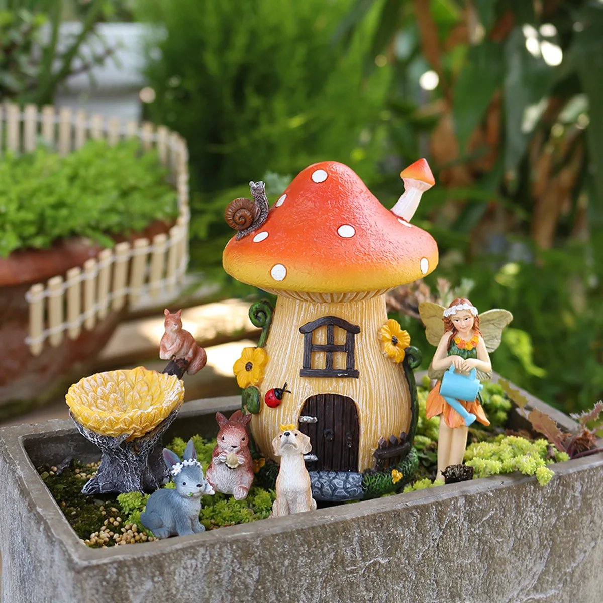

6pcs Resin Mushroom House Set - Creative Garden Decor for Plants, Miniature Fairy Tale Home Decor