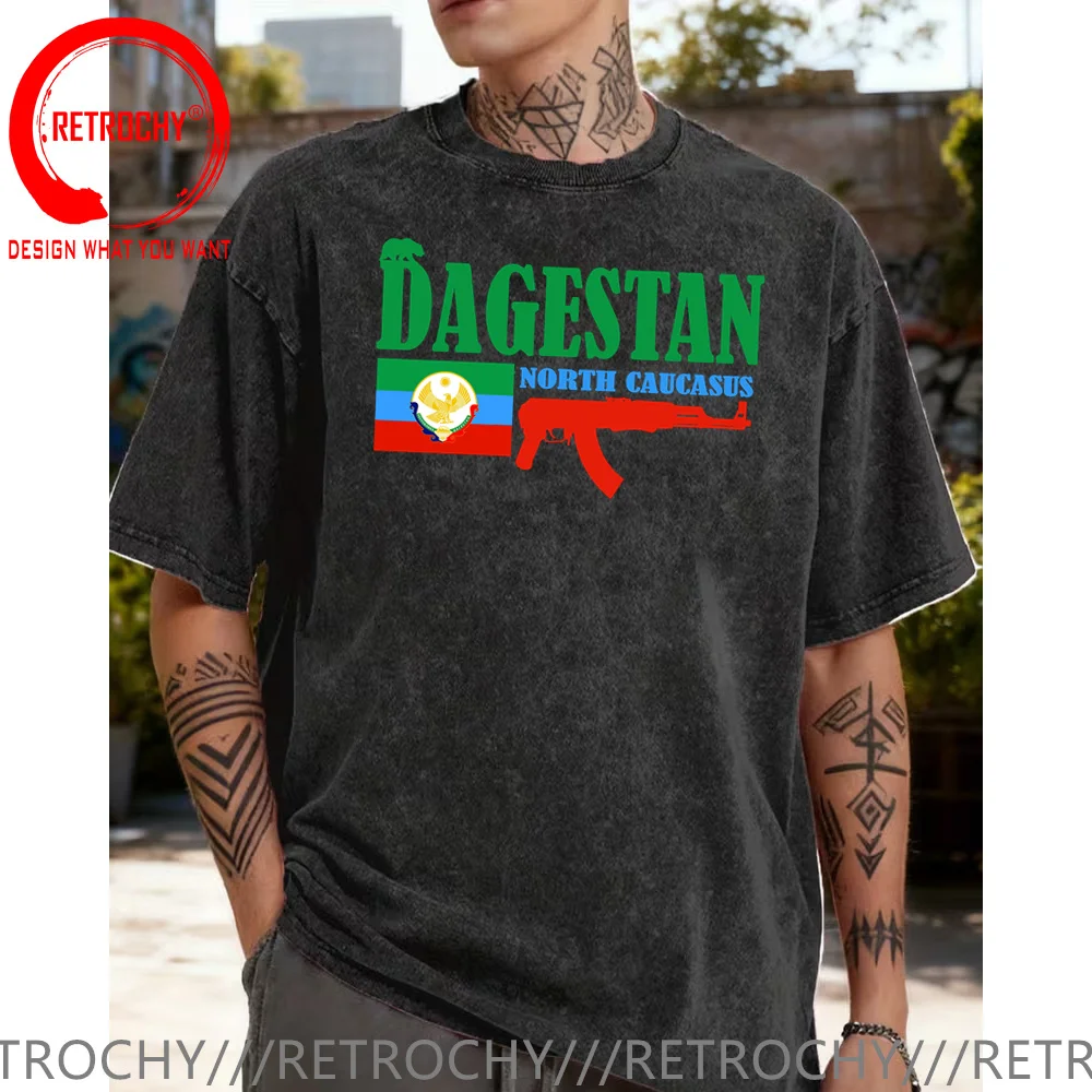 

Vintage Washed Cotton T-shirt Dagestan Flag Proud Fighter T Shirt Fashion Streetwear T-Shirts HipHop Tees tshirt Casual Clothing