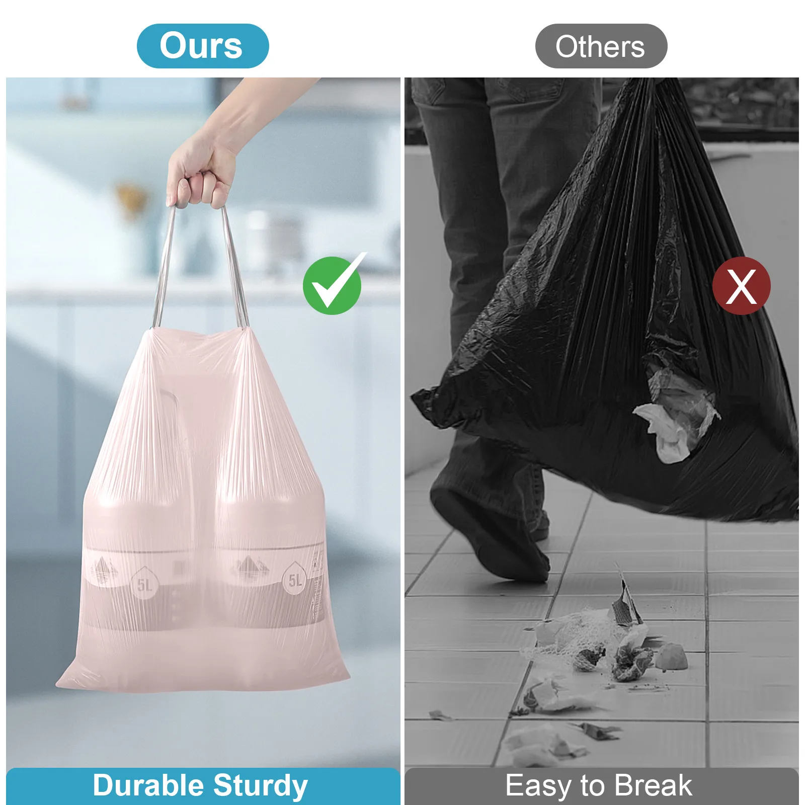 4 Gallon Drawstring Trash Bags 45x50 cm Unscented Garbage Bags Trash Can Liners for Office Bedroom Bathroom Thickened 1Roll