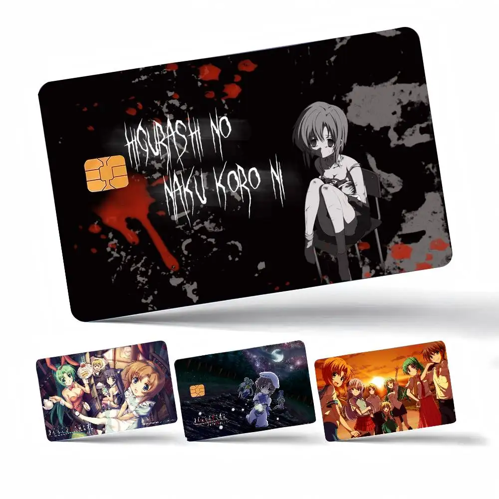 Anime H-Higurashi When They Cry Anmie 4 Stück 1 Set Aufkleber-Folienhülle für Kreditkarte, Debitkarte, Bankkarte, Vorderseite