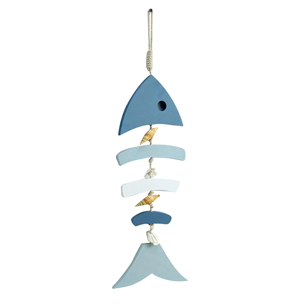 

Blue White Fish Shell Pendant Mediterranean Style Wooden Hanging Decor For Wall Garden Home Lightweight Murals Ornament Pcs