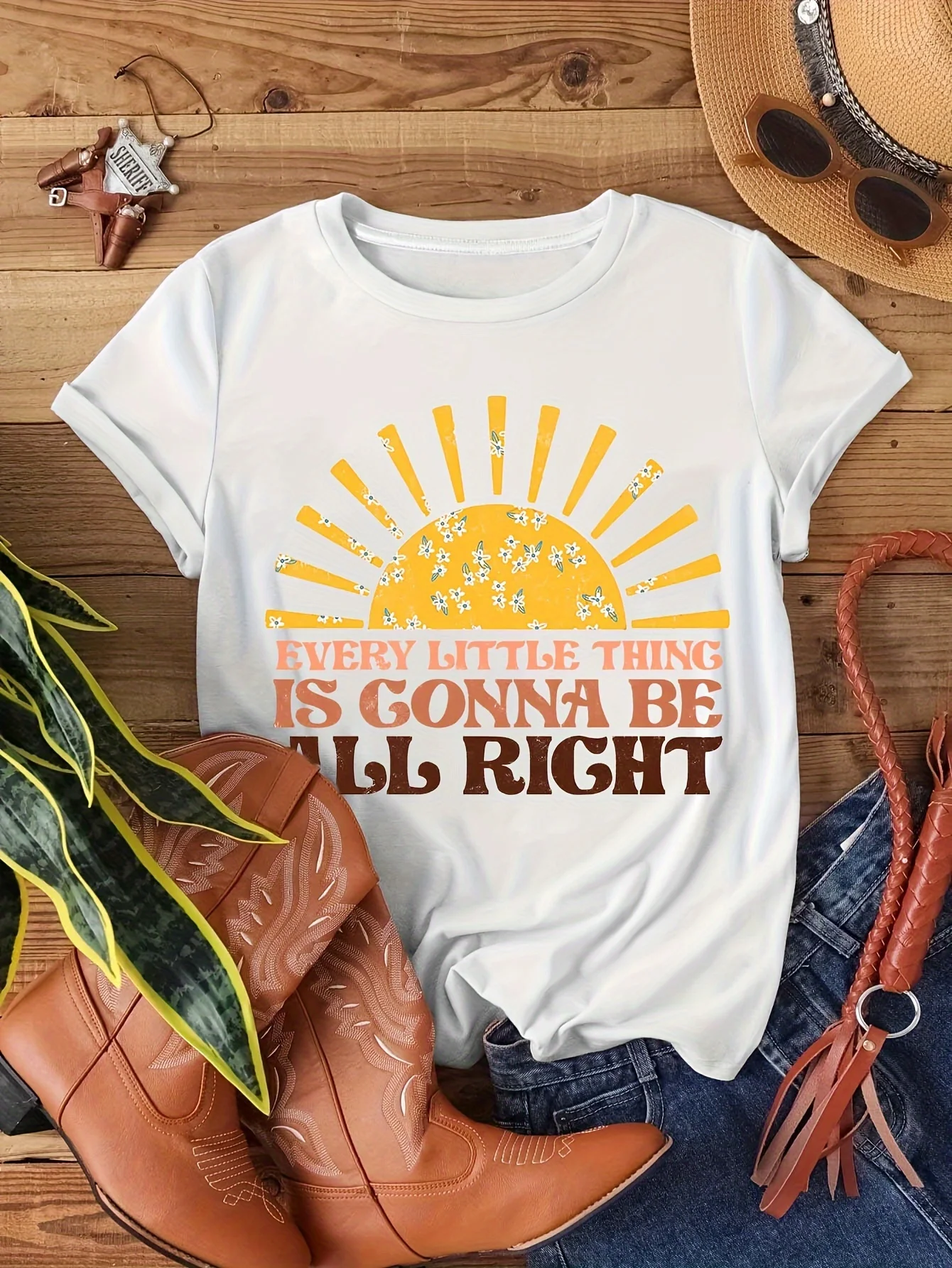 

Женская футболка с круглым вырезом и короткими рукавами «Every Little Thing Is Gonna Be Alright» Повседневная удобная летняя футболка с графическим принтом от солнца