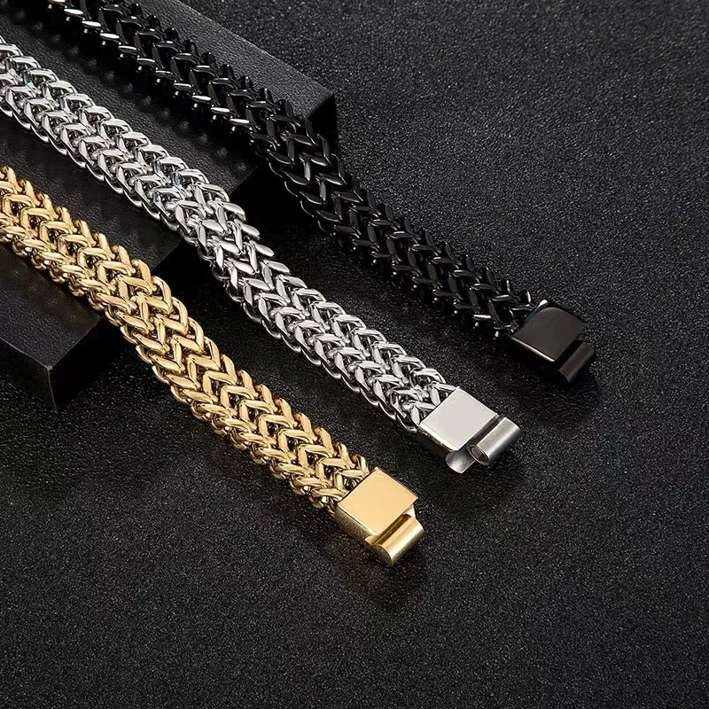 Fashionable Double Row Stainless Steel Chain Magnetic Clasp Bracelet for Men Motorcycle Riding Rock Party Jewelry Gift