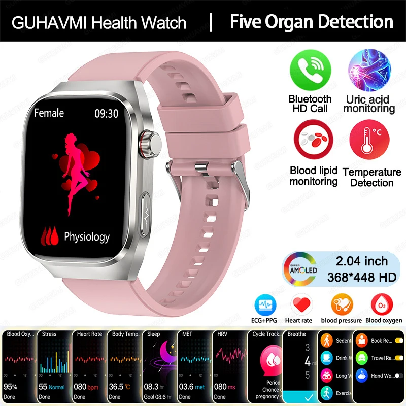 2025 Nieuwe ECG Smart Horloge Vrouwen BT Oproep Hartslag Bloedlipiden Urinezuur Gezondheid Monitor Horloges AI Voice 650 mAh Sport Smartwatch