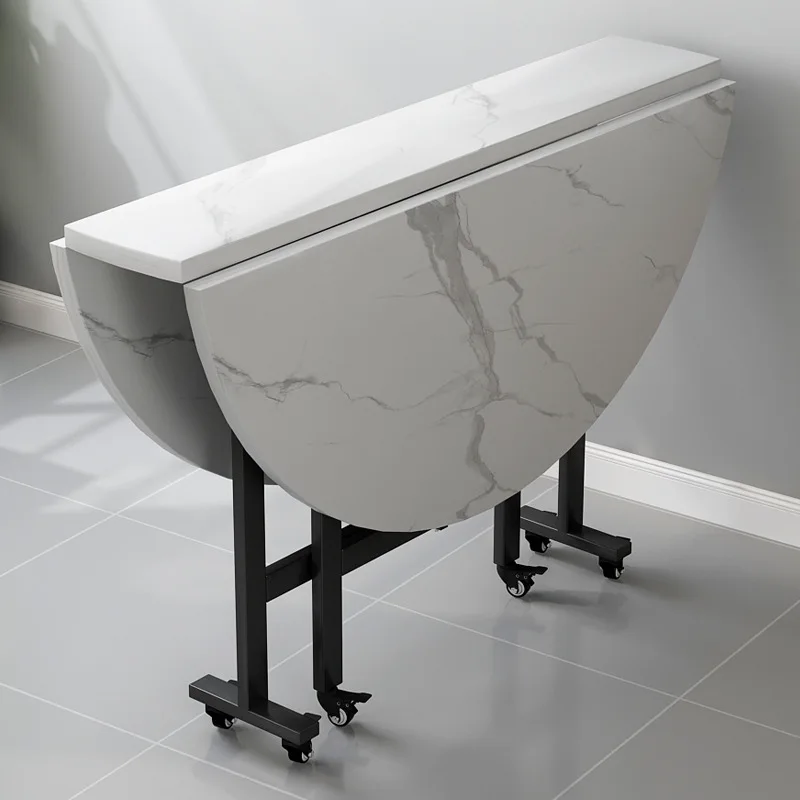 Folding dining table commercial household small apartment dining table round table eating  with tempered glass turntable