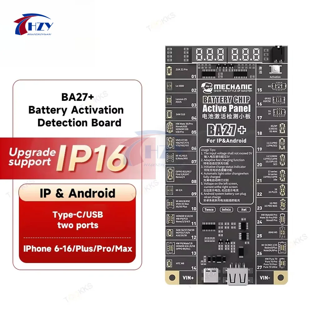 MECHANIC BA27+ Battery Active Panel Detection of Current Voltage for iPhone and 400+ Android Models Fast Charge Activation Tool