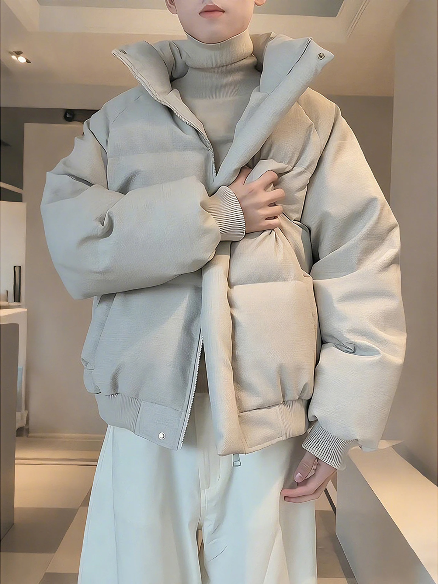 

Cotton Padded Jaet Men's ort Quilted Warmth Stand Collar Bread Sle Couple's Clothing Durable Fabric Long Sve Zipper