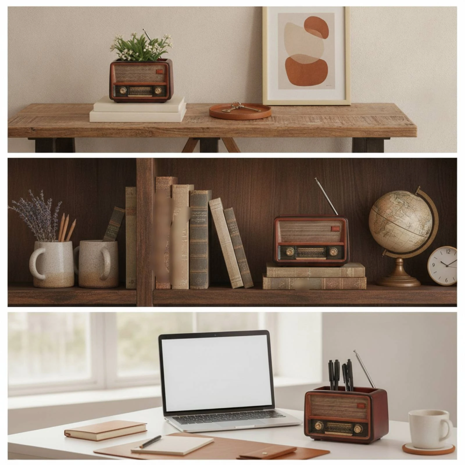 Vintage Radio Flowerpot Tabletop Radio Planter Planter with Antenna Unique Whimsical for Plant Lovers, Shelf