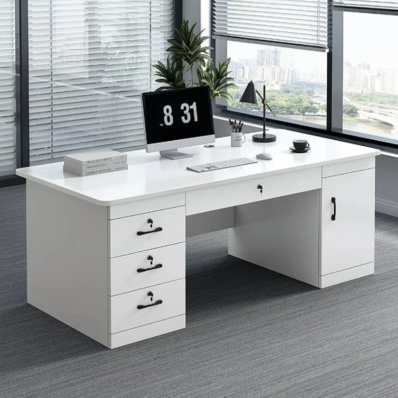 &Modern White Office Desk Computer Large Side Cabinet Executive Desk Study Standing Workstations Escrivaninha Bedroom Furniture
