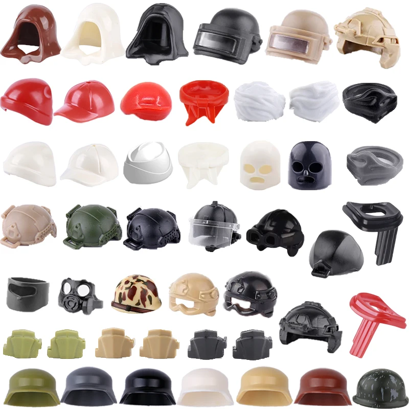 MOC WWII Military Building Blocks Accessories Figure Soldier Ninja Helmet Toy Hat Mini Brick Scarf Mask Knee Pads Gift Toys X027