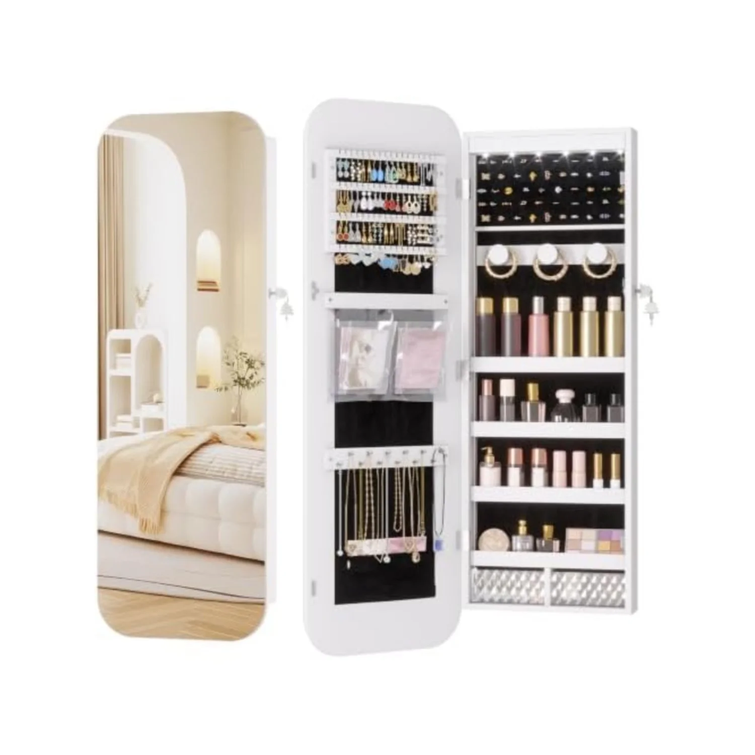 6 LEDs Mirror Jewelry Cabinet Door Hanging, 42.5