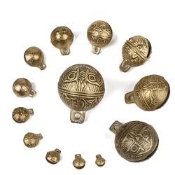 1-15pcs Vintage Tiger Head Brass Bells 13 Sizes Ethnic Copper Small Bell For Key Chain Pet Collar Crafts DIY Supplies Home Decor