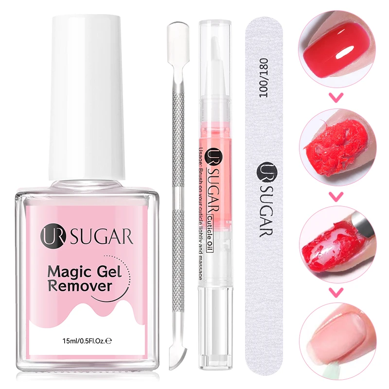 

UR SUGAR 15ml Magic Gel Remover Set with File Pusher Cuticle Oil Nail Clean Tools Nail Tips Gel Extension Buid Remover Manicure