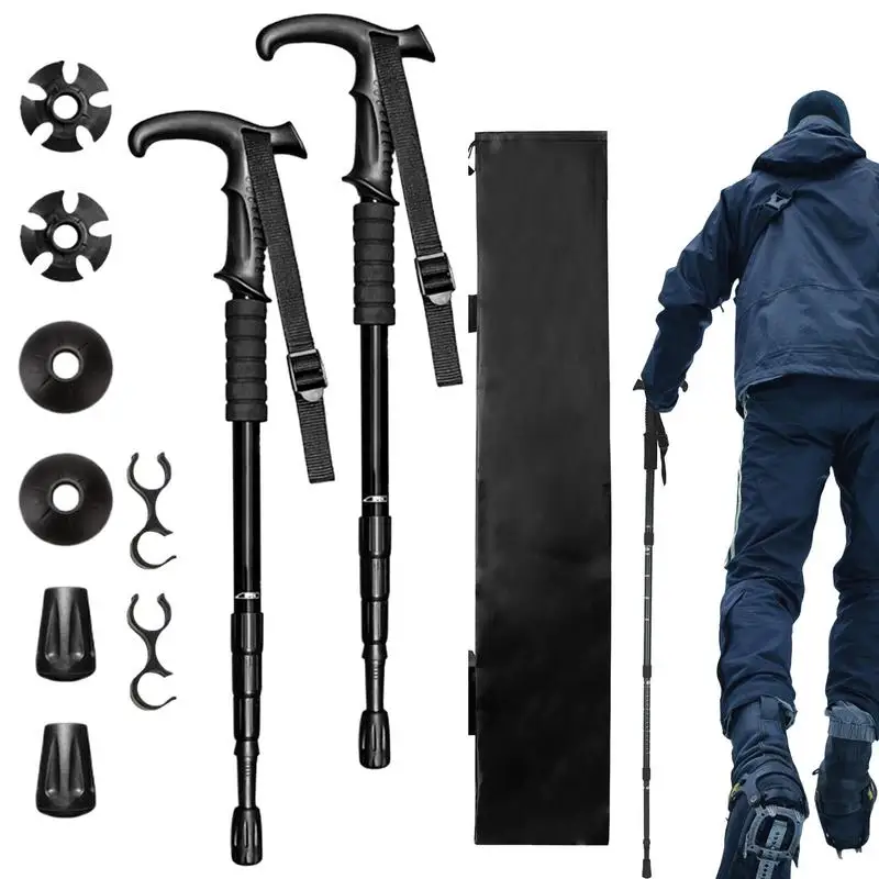 

Trekking Poles 2 Pieces Hiking Sticks Retractable Poles Ergonomic Handle Design Four-Section Equipment For Backpacking Camping