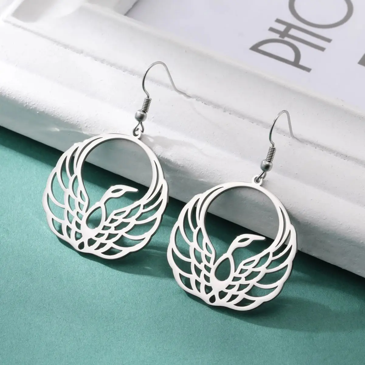 Dawapara Phoenix Women Earrings Geometric Mytical Animal Bird Totem Pendant Stainless Steel Jewelry