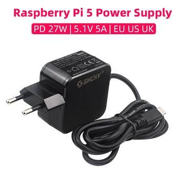 Raspberry Pi 5 Fuente de alimentación PD 27W 5.1V 5A Adaptador de corriente USB tipo C Enchufe UE EE. UU. Reino Unido para RPI 5 Pi5 1